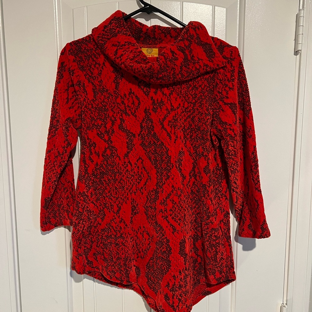 Ruby Rd. Red and Black Cowl Neck Sweater